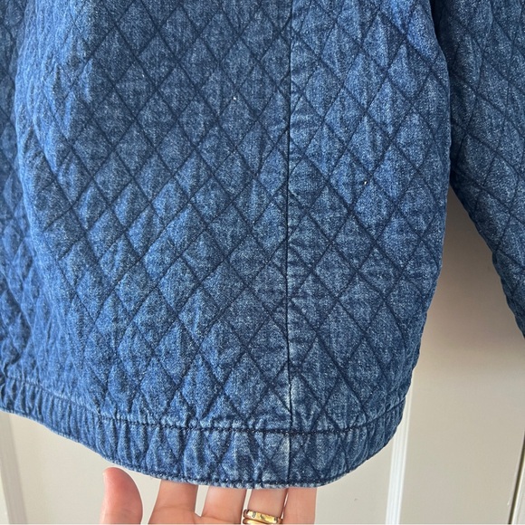 Vintage quilted denim chore coat jacket liner collarless brass buttons 1X - Picture 9 of 16